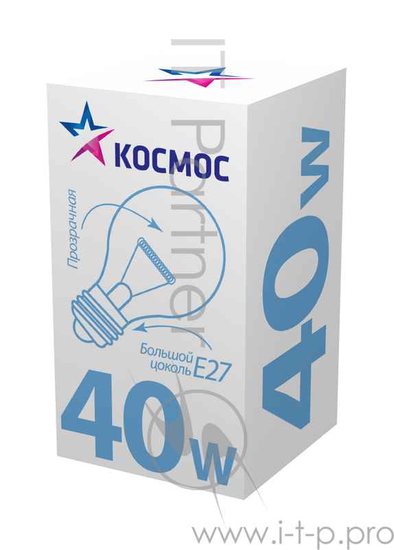 Лампа накаливания КОСМОС 40 Ватт, груша прозрачная Е27