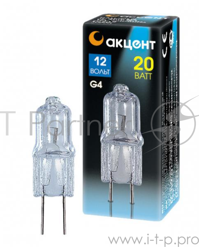 Лампа галогенная АКЦЕНТ JC 12В 20W G4 капсульная прозрачная