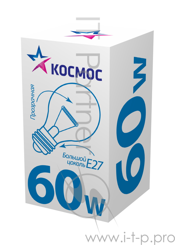 Лампа накаливания КОСМОС 60 Ватт, груша прозрачная Е27
