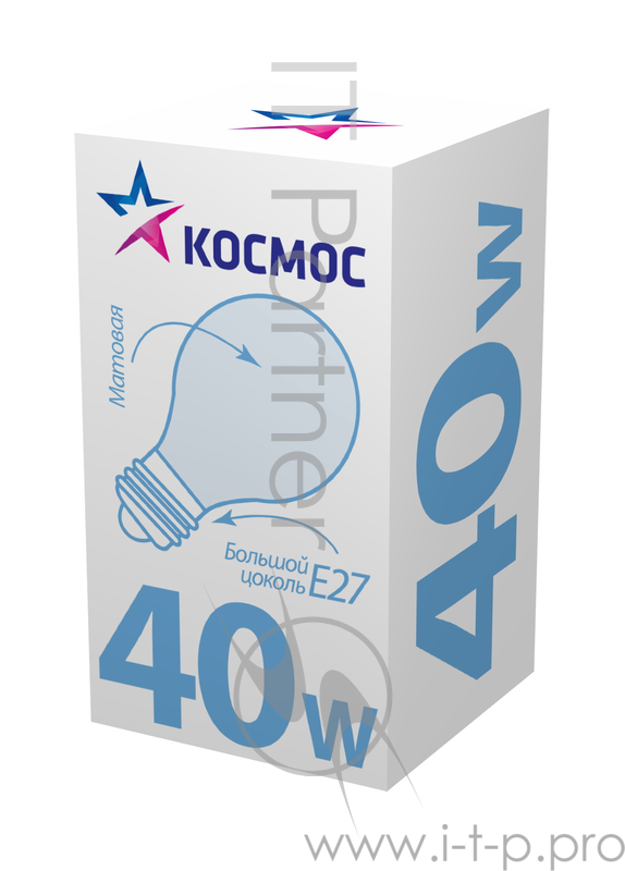 Лампа накаливания КОСМОС 40 Ватт, груша матовая Е27