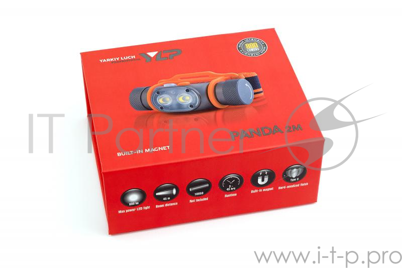Фонарь ЯРКИЙ ЛУЧ PANDA 2M налобный 2xCREE XP-G3 max.800лм, 5 режимов, магнит, под аккум. 18650