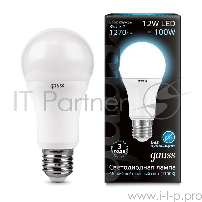 Лампа светодиодная GAUSS LD102502212 LED A60 globe 12W E27 4100K