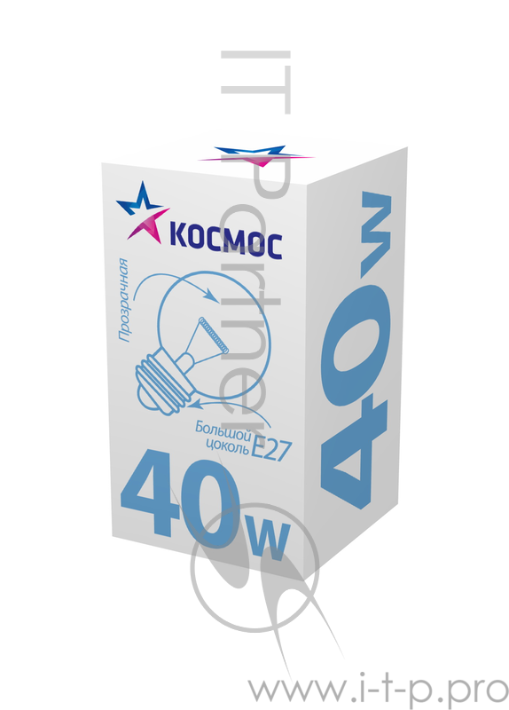 Лампа накаливания КОСМОС 40 Ватт, шар прозрачная Е27