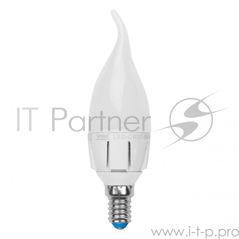 Лампа светодиодная UNIEL LED-CW37-7W/WW/E14/FR PLP01WH форма ''свеча на ветру'' матовая серия pa
