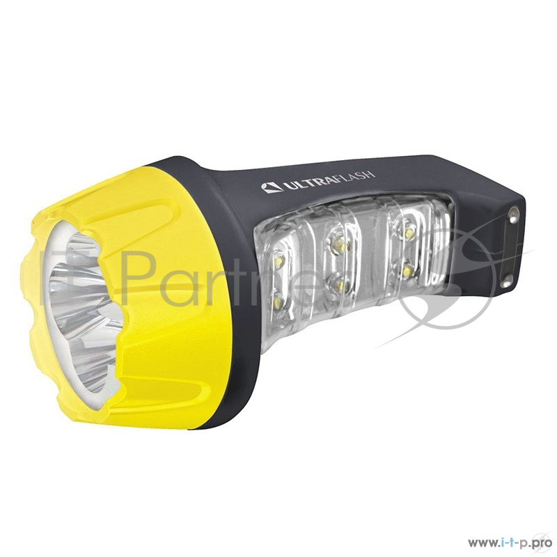 Фонарь Ultraflash LED3804MS (фонарь аккум 220В, черн /желт, 4+6 LED, 2 режима, SLA, пластик, коробка)