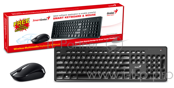 Клавиатура Genius Genius Wireless Desktop Combo SlimStar 8006, smart keyboard + mouse (USB, Black, Rus) 31340002402