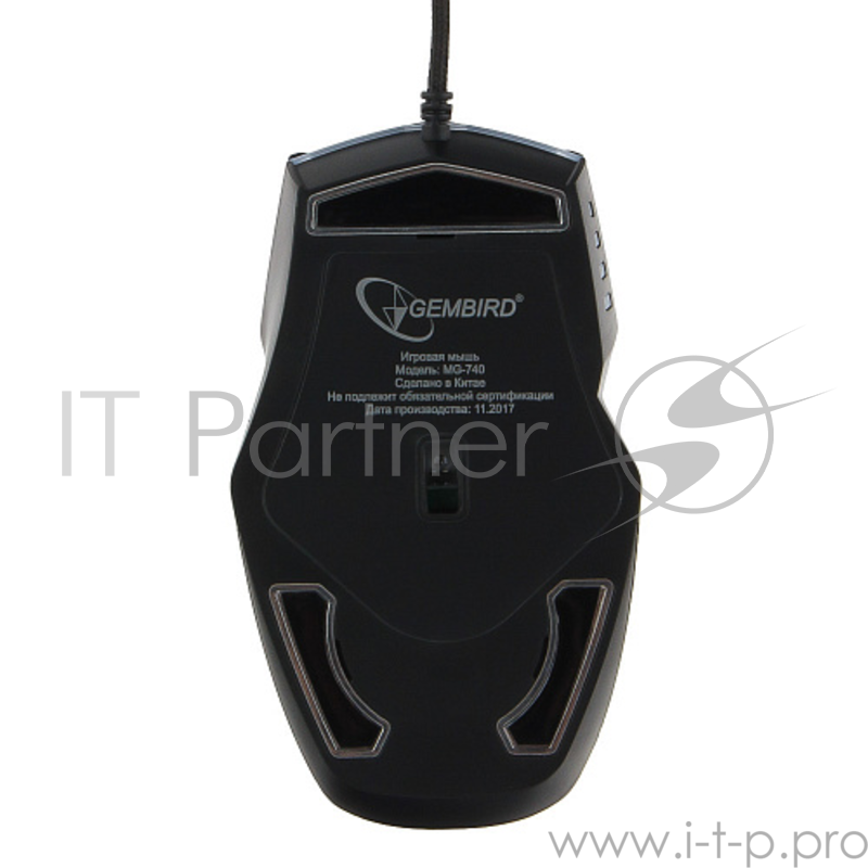 Мышь Gembird MG-740 черный USB {Мышь игровая, чип Avago, 4000DPI, 6кн, подсвет 16млн цв, ПО, каб ткан 1.7м}