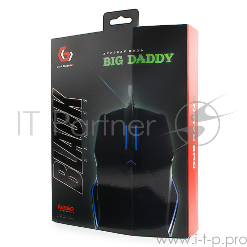 Мышь Gembird MG-740 черный USB {Мышь игровая, чип Avago, 4000DPI, 6кн, подсвет 16млн цв, ПО, каб ткан 1.7м}