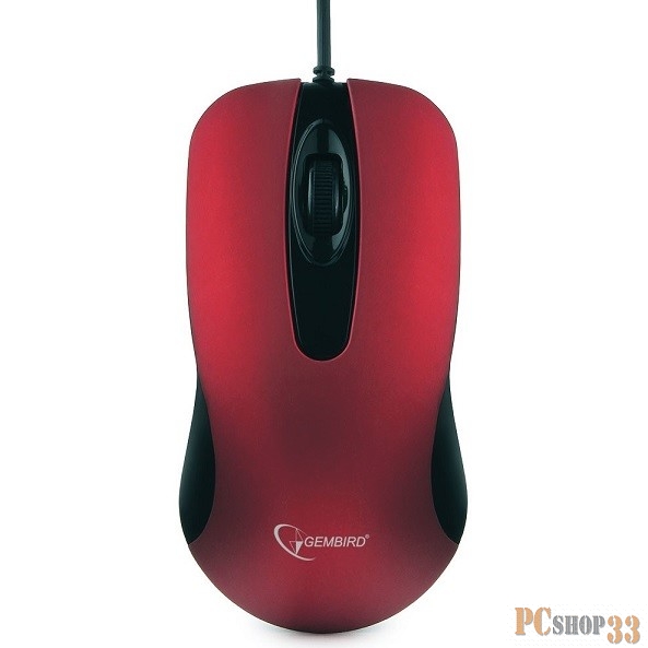 Мышь Gembird MOP-400-R красный USB {Мышь, бесшумный клик, 2 кнопки+колесо кнопка, 1000 DPI, soft-touch, кабель 1.45м, блистер}