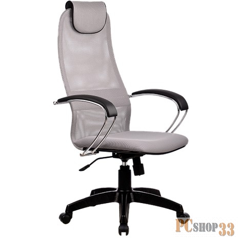 Офисные кресла Кресло BK-8 PL № 24 сетка {светло-серая сетка хром.подлокотники со вставкой экокожи}