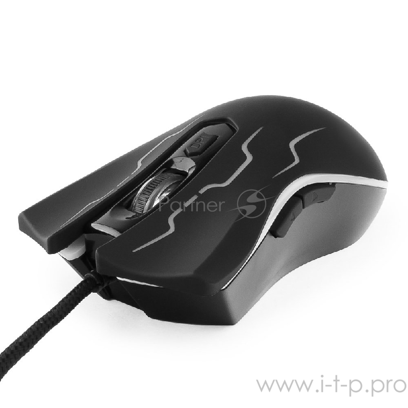 Мышь Gembird MG-540 USB {5кнопок+колесо-кнопка, 3200DPI, подсветка, ПО для макросов, кабель ткан. 1.75м}