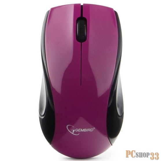 Мышь Gembird MUSW-320-P фиолетовый {Мышь беспроводная, 2 кнопки+колесо-кнопка, 1000 DPI, 2.4ГГц, батарейки в комплекте, блистер}