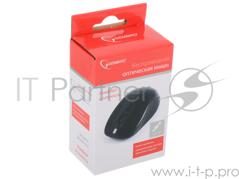 Мышь Gembird MUSW-219 черн {Мышь беспров., 3кн.+колесо-кнопка, 1600DPI, 2.4ГГц}