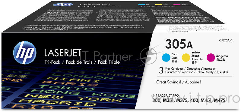 Расходные материалы HP CF370AM Картридж 305A ,Yellow{CLJ Color M351/M451/MFP M375/MFP M475, Tri-pack, Cyan, Magenta, Yellow}
