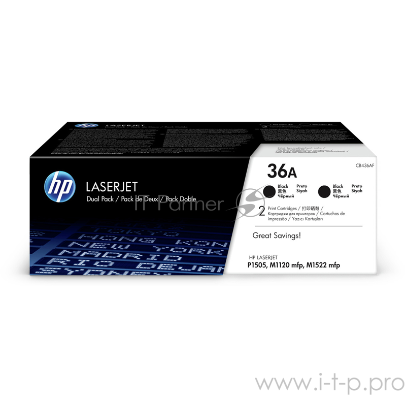 Расходные материалы HP CB436AF Картридж ,Black{LJ P1505/M1120/M1522, Black, (2000стр), (2-pack)}