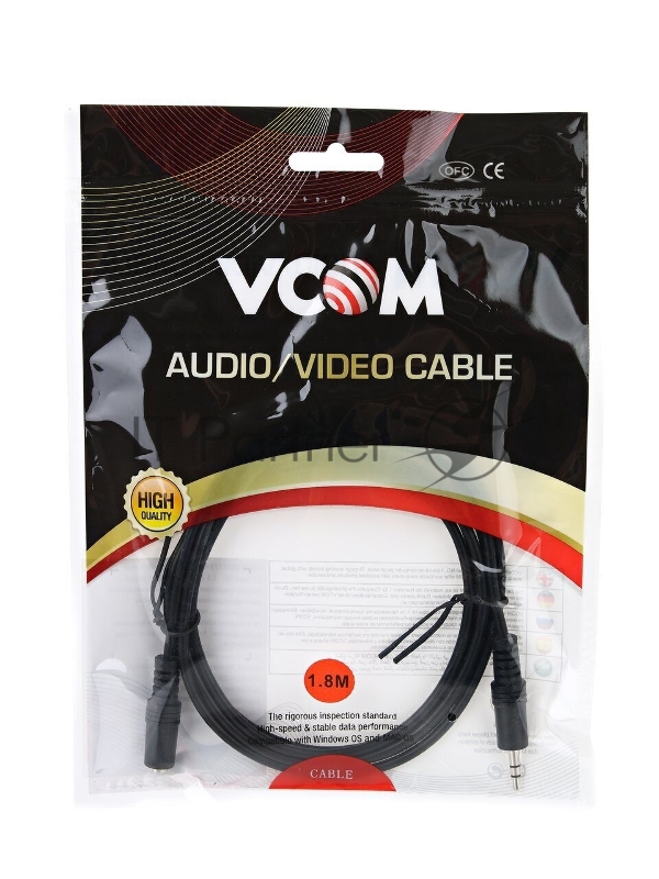 Кабель VCOM VAV7179-1.8M Кабель удлинительный 3.5 Jack (M) - 3.5 Jack (F), стерео, аудио, 1.8м