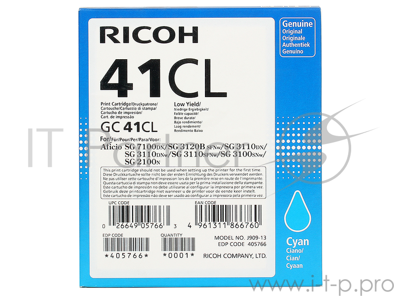 Принт-картридж тип GC 41СL (0.6K) голубой Aficio SG 2100N/ 3110DN/ 3110DNw