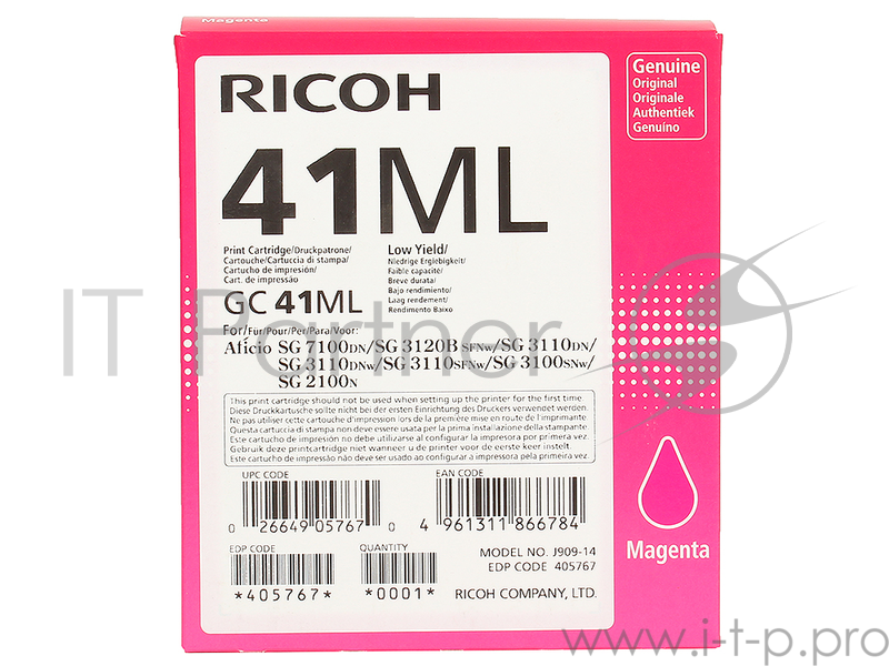 Принт-картридж тип GC 41МL (0.6K) пурпурный Aficio SG 2100N/ 3110DN/ 3110DNw