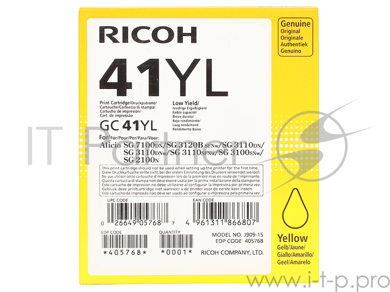 Принт-картридж тип GC 41YL (0.6K) желтый Aficio SG 2100N/ 3110DN/ 3110DNw