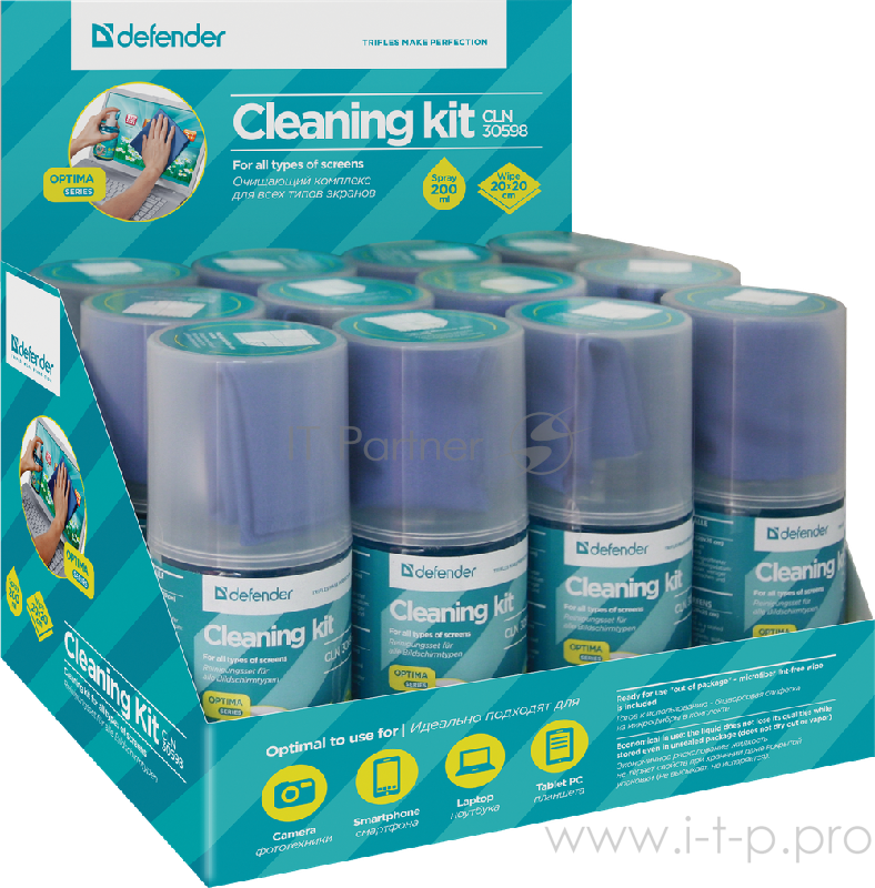 Чистящее средство чистящий комплект (спрей + микрофибра) Defender 30598 для экранов (200мл)