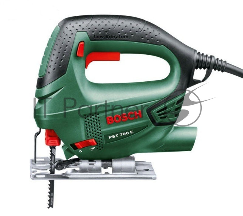 Лобзик Bosch PST 700 E Лобзик 06033A0020 {Мощность 500 Вт, частота хода 500 - 3.000 мин-?. Глубина резания дерева 70 мм. Глубина резания алюминия 10 мм. Глубина резания стали 4 мм. Вес 1,7 кг.}