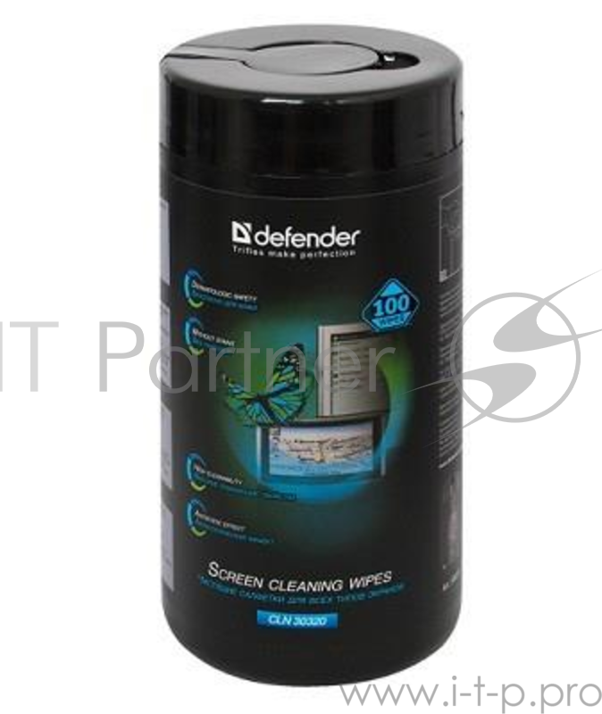 Чистящее средство влажные салфетки Defender 30320 в тубе, для экранов (100шт./уп.)