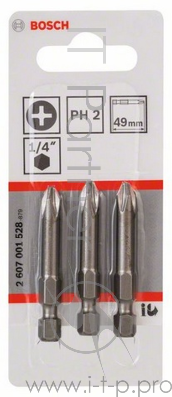 Биты Bosch 2607001528 3 БИТ 49ММ PH2 XH