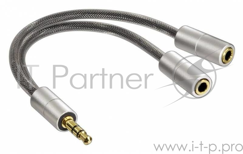 Кабель аудио Hama H-80857 2xJack 3.5 (f)/Jack 3.5 (m) серебристый (00080857)