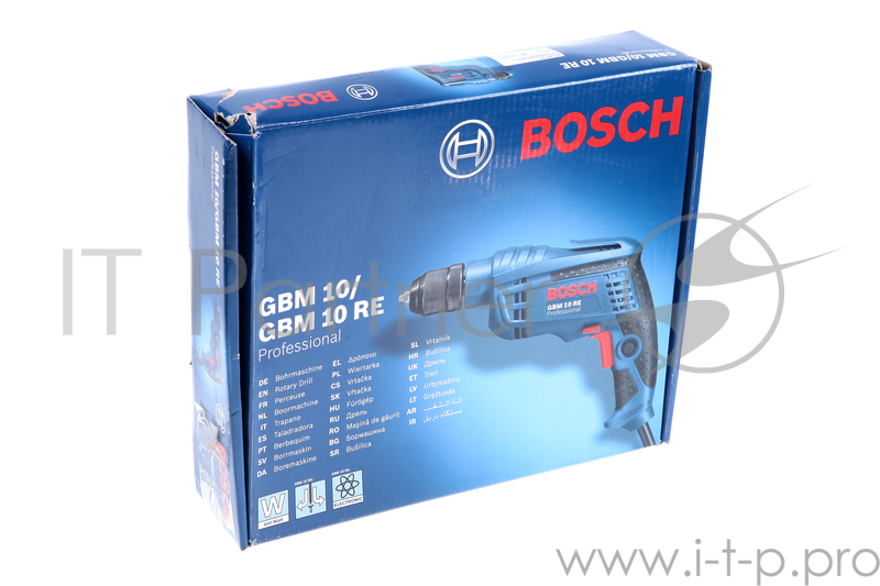 Дрель, Шуруповерт Bosch GBM 10 RE дрель безударная 0601473600 {(600 Вт, патрон 10мм , 6нм, 1,7кг, коробка)}