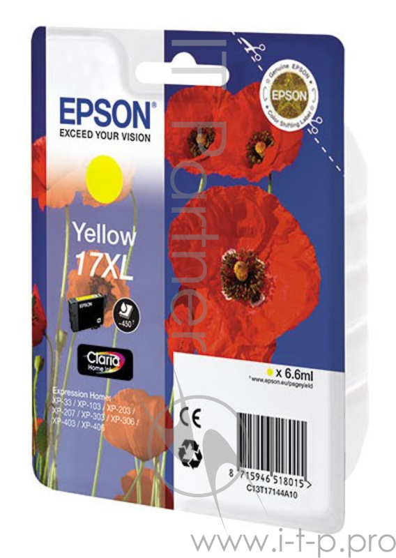 Картридж струйный Epson T1714 XL Yellow (C13T17144A10) желтый, 450 стр., для XP-33/103/203/207/303/306/403/