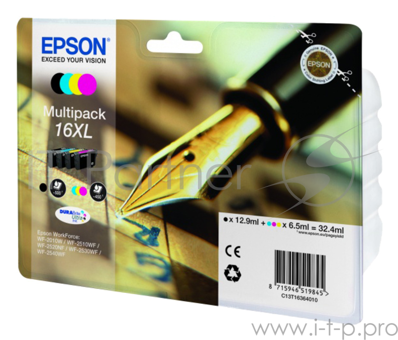 Струйный картридж EPSON C13T16364010 T1636 4 цвета - CMYK для WF2010 повышенной емкости