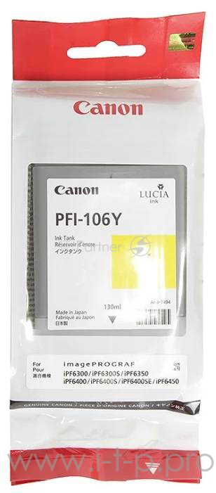 Картридж струйный Canon PFI-106 Y желтый для iPF6300S/6400/6450 (6624B001)