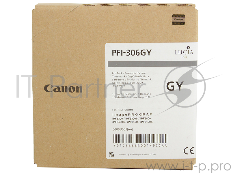 Картридж струйный Canon PFI-306 GY серый для iPF8300S/8400/9400S/9400 (6666B001)