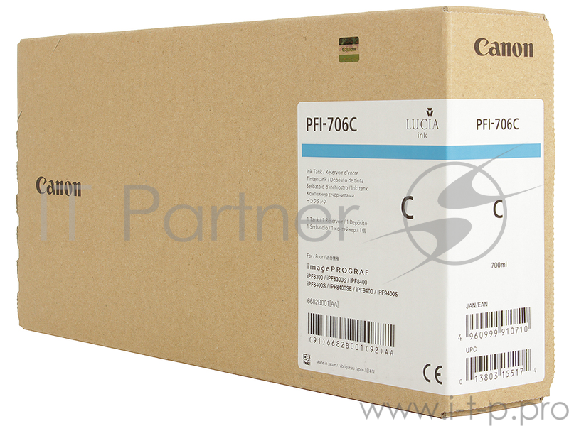 Картридж струйный Canon PFI-706 C голубой для iPF8300S/8400/9400S/9400 (6682B001)