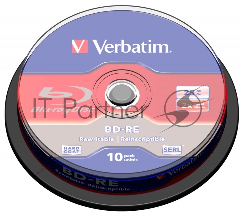 Диск BD-RE 25ГБ 2x Verbatim 43694, пласт.коробка, на шпинделе (10шт./уп.)