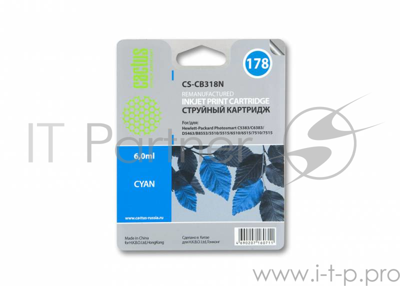 Картридж струйный Cactus CS-CB318N синий для №178 HP PhotoSmart B8553/C5383/C6383/D5463 (6ml)