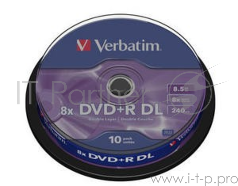 Диск DVD+R DL 8.5ГБ 8x Verbatim 43666, пласт.коробка, на шпинделе (10шт./уп.)