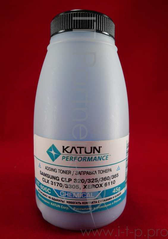 Тонер SAMSUNG CLP 320/325/360/365, CLX 3170/3305, Xerox 6110 cyan, химический (фл.45г.) Katun фас. Россия
