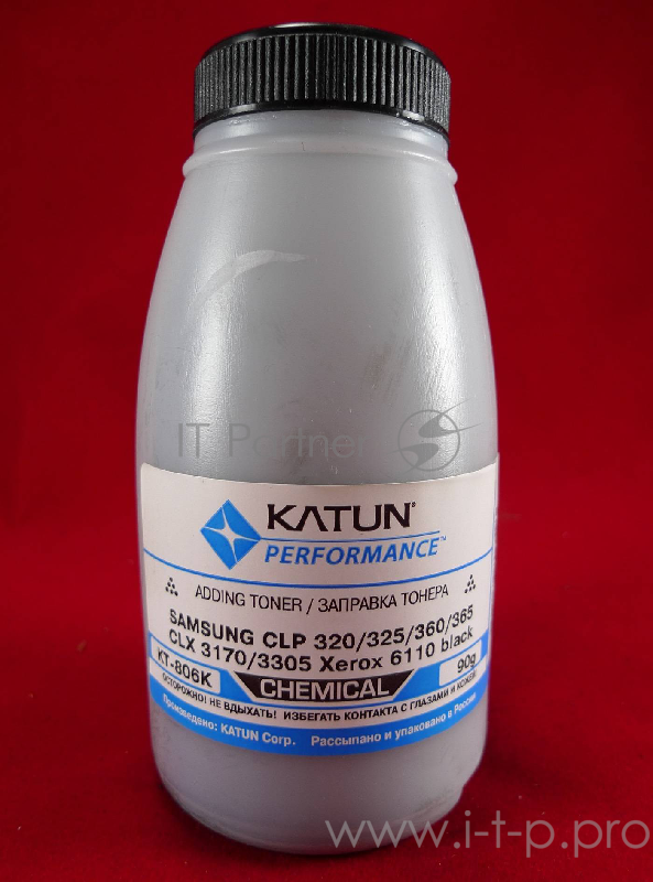 Тонер SAMSUNG CLP 320/325/360/365, CLX 3170/3305, Xerox 6110 black, химический (фл.90г.) Katun фас. Россия
