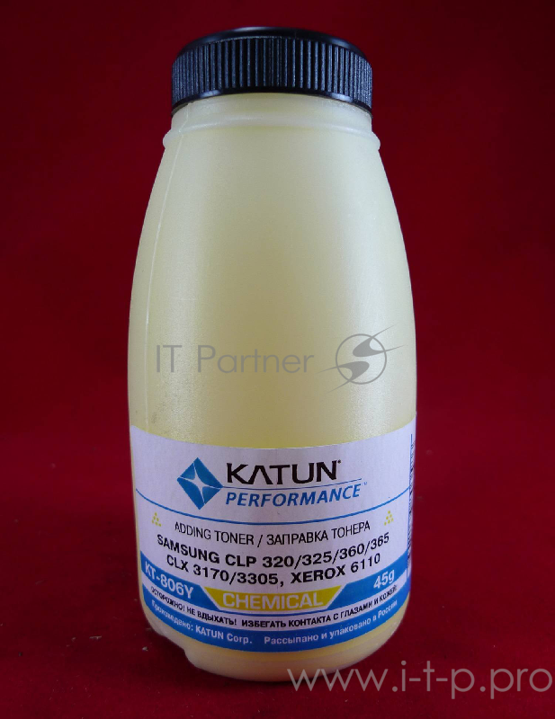 Тонер SAMSUNG CLP 320/325/360/365, CLX 3170/3305, Xerox 6110 yellow, химический (фл.45г.) Katun фас. Россия