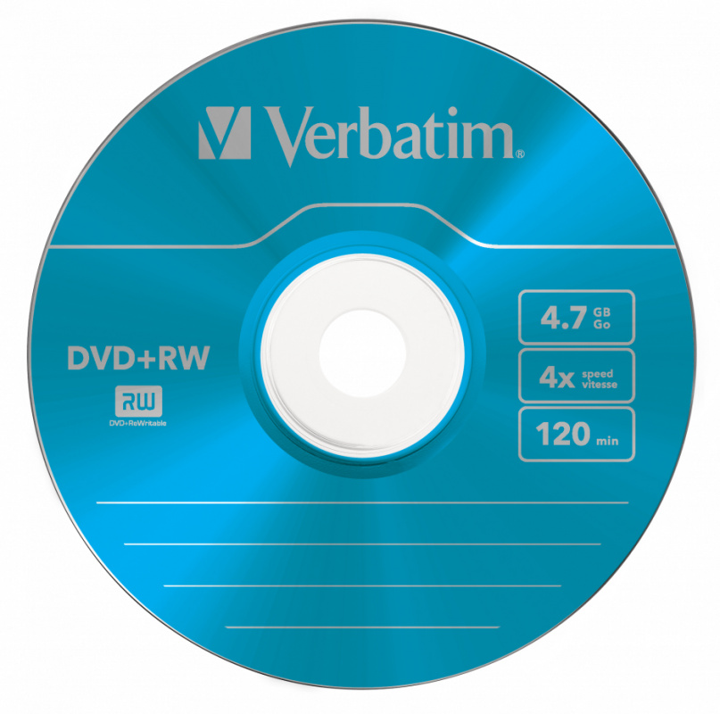 Диск DVD+RW 4.7ГБ 4x Verbatim 43297, Slim, цветные (5шт./уп.)