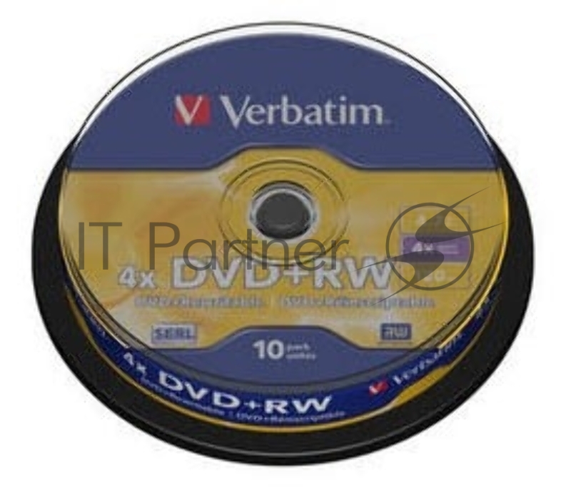 Диск DVD+RW 4.7ГБ 4x Verbatim 43488, пласт.коробка, на шпинделе (10шт./уп.)