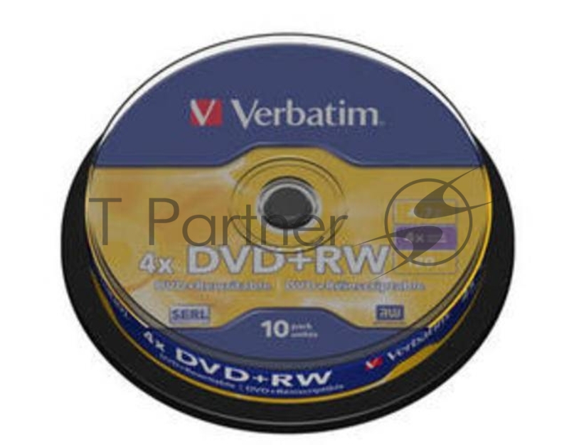 Диск DVD+RW 4.7ГБ 4x Verbatim 43488, пласт.коробка, на шпинделе (10шт./уп.)