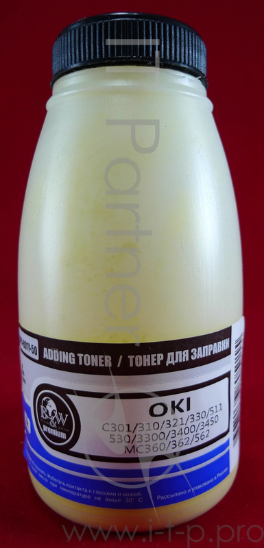 Тонер OKI C301/C321/C310/C330/C331/C510/ Yellow (фл., 50г) B&W Premium (Tomoegawa) - фас.России