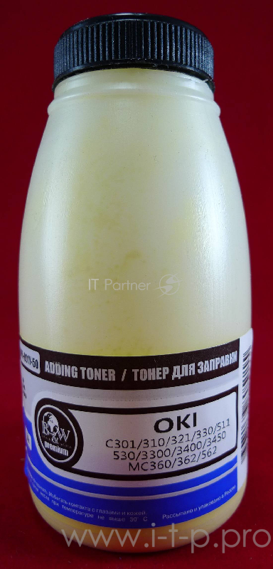 Тонер OKI C301/C321/C310/C330/C331/C510/ Yellow (фл., 50г) B&W Premium (Tomoegawa) - фас.России