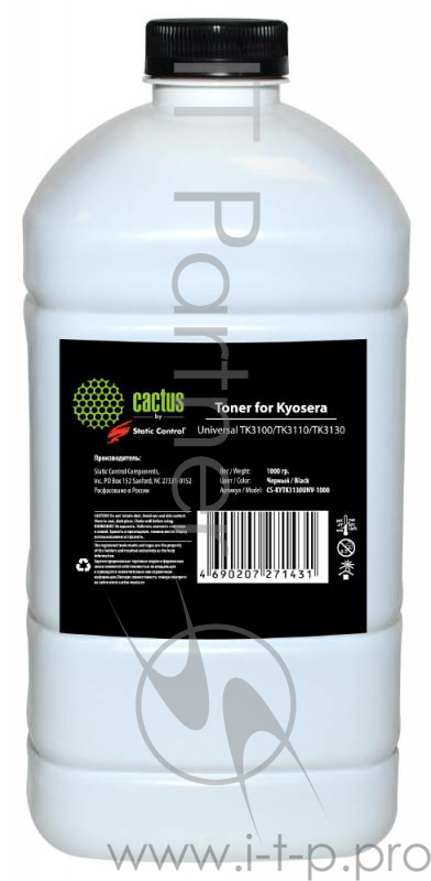 Тонер Cactus CS-KYTK3130UNV-1000 черный флакон 1000гр. для принтера Universal toner Kyosera (TK3130)(SCC)