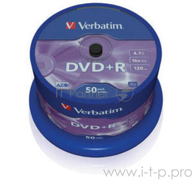 Диск DVD+R 4.7ГБ 16x Verbatim 43550, пласт.коробка, на шпинделе (50шт./уп.)
