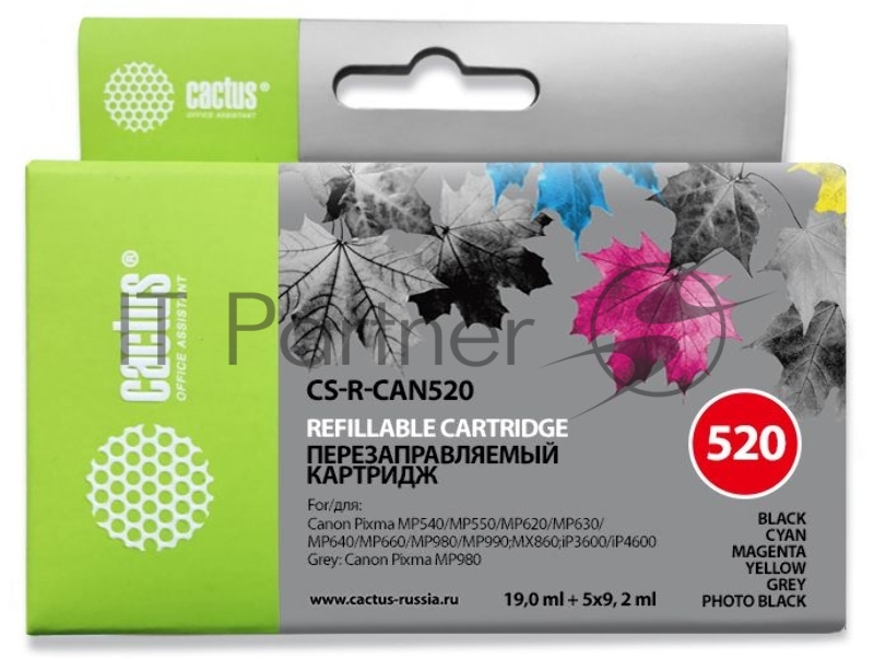 Комплект перезаправляемых картриджей Cactus CS-R-CAN520 голубой/пурпурный/желтый/черный (4x30мл) Can