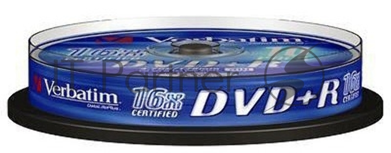 Диск DVD+R 4.7ГБ 16x Verbatim 43498, пласт.коробка, на шпинделе (10шт./уп.)