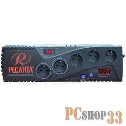 Ресанта Стабилизаторы напряжения Ресанта С-500 63/6/31 Стабилизатор {5 розеток -(3/2), 350 Вт, 220В±8% + защита RJ11, Вес 2 кг}